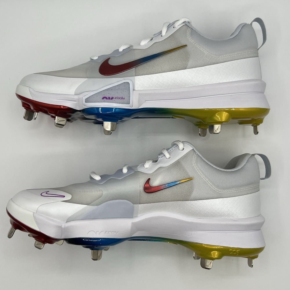 Nike Force Zoom Trout 9 Elite Metal Baseball Cleats White Rainbow Size 7.5 New